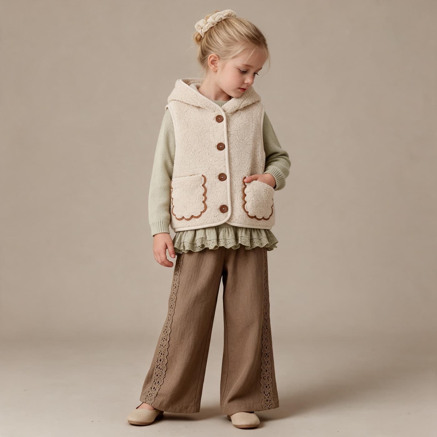 Nupumo Teddy Gilet Capuchon Ecru